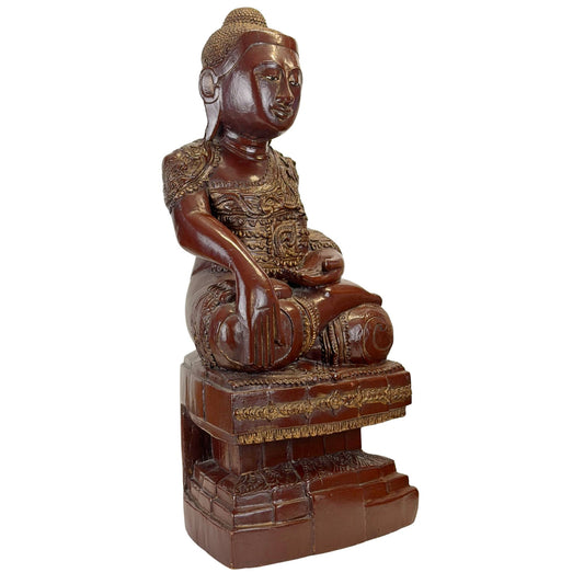 Antike burmesische Buddha-Statue aus der Konbaung-Zeit mit originaler Vergoldung