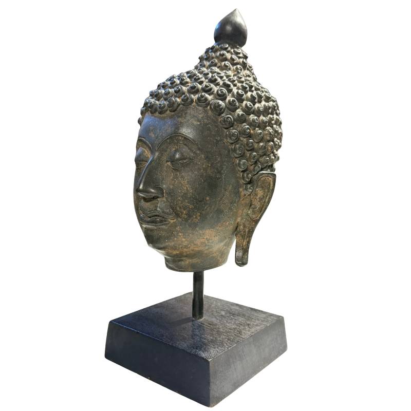 Detail der Haarknoten und des Beleuchtungssymbols eines thailändischen Buddha aus Bronze