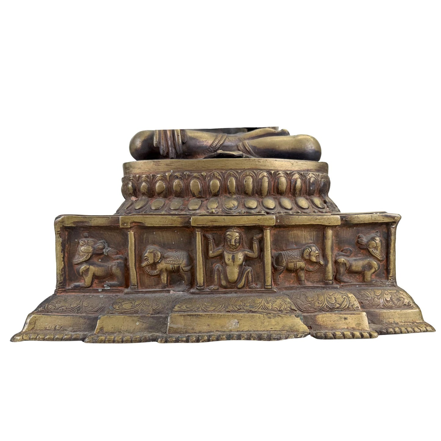 Antiker westtibetischer Buddha mit tiefdunkler Tempelpatina und natürlichen Gebrauchsspuren