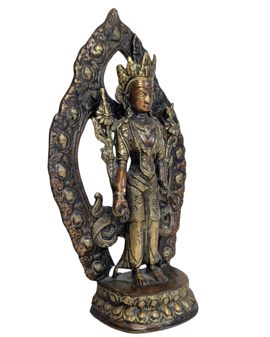 Buddhistische Tara-Statue aus feuervergoldeter Bronze aus dem Himalaya