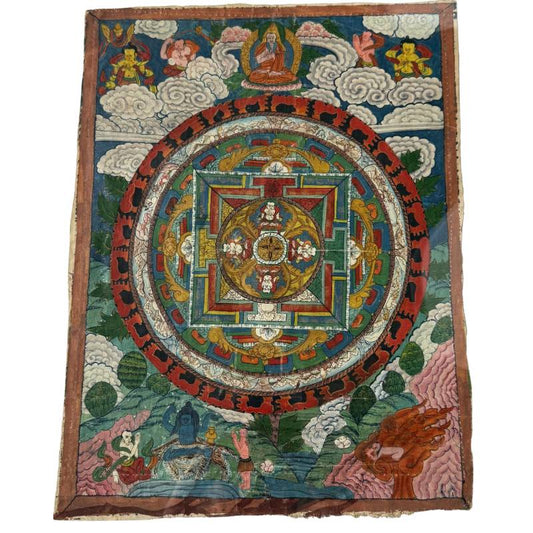 Alte buddhistische Thangka auf Stoff aus Nepal, die zur Meditation verwendet wird