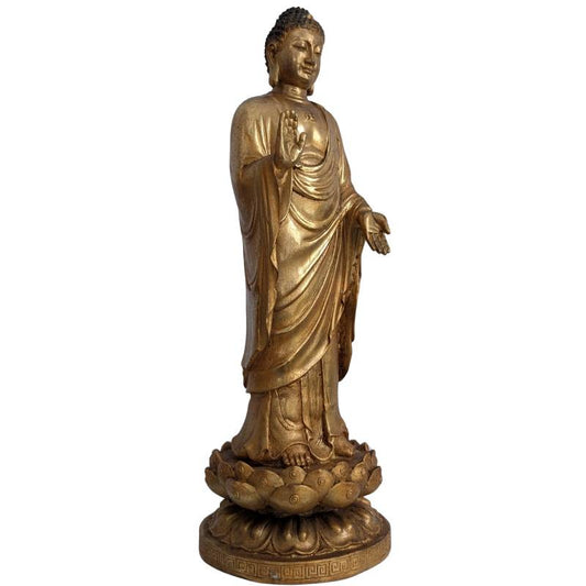 Chinesische Buddha-Statue aus vergoldeter Bronze mit Abhaya-Mudra