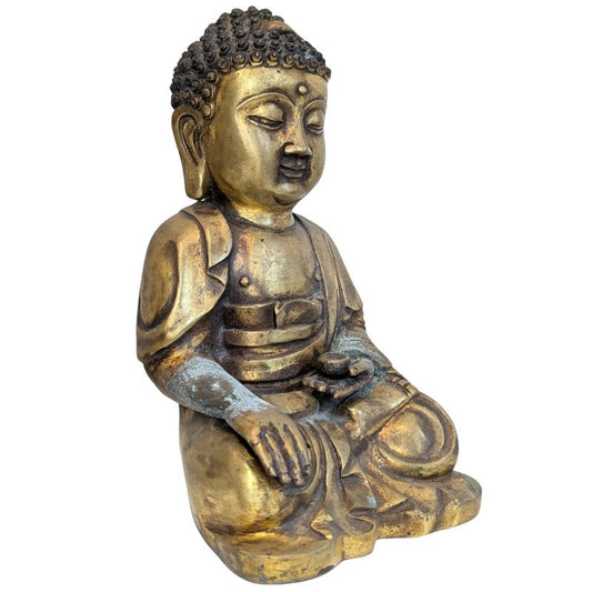 Chinesischer Buddha aus Bronze, Shakyamuni, sitzend dargestellt