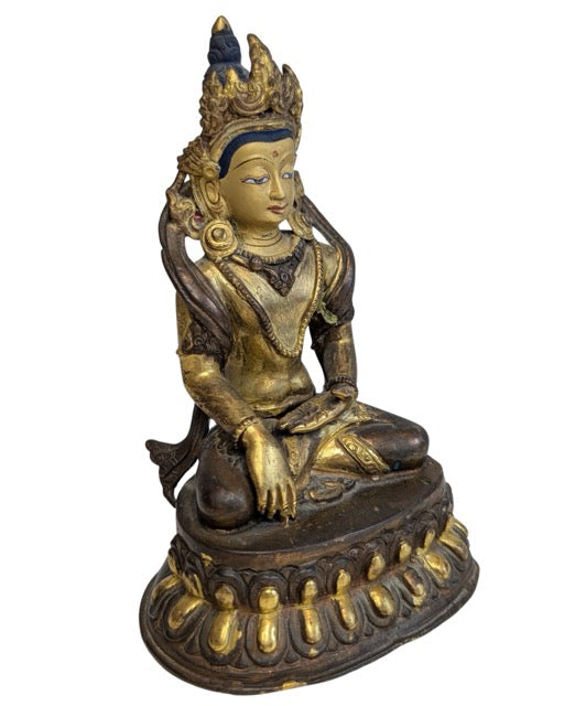 Bronzene grüne Tara-Bodhisattva mit feuervergoldeter Oberfläche