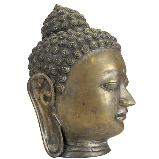 Schwerer, hochwertiger, handgegossener Buddha-Kopf aus Bronze