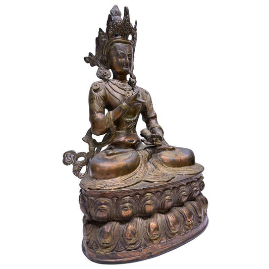 Bronzener Vajrasattva mit Krone und Schmuck im Vajrayana-Stil