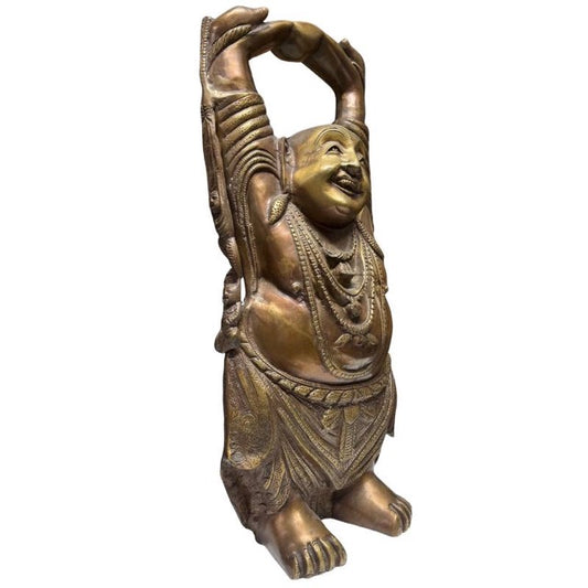 Schwere, 8,8 kg schwere lachende Buddha-Statue aus Bronze für Glück und Wohlstand.