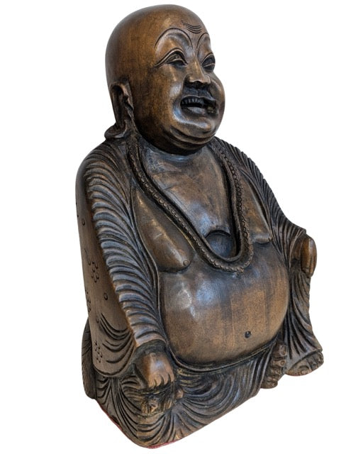 Handgeschnitzte Budai-Holzstatue des Lachenden Buddha aus China