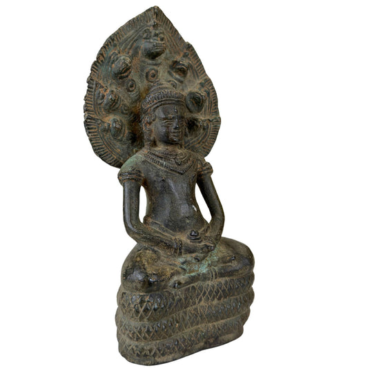 Schwere, hochwertige Naga-Buddha-Figur aus massiver Bronze mit einem Gewicht von 2,2 kg.