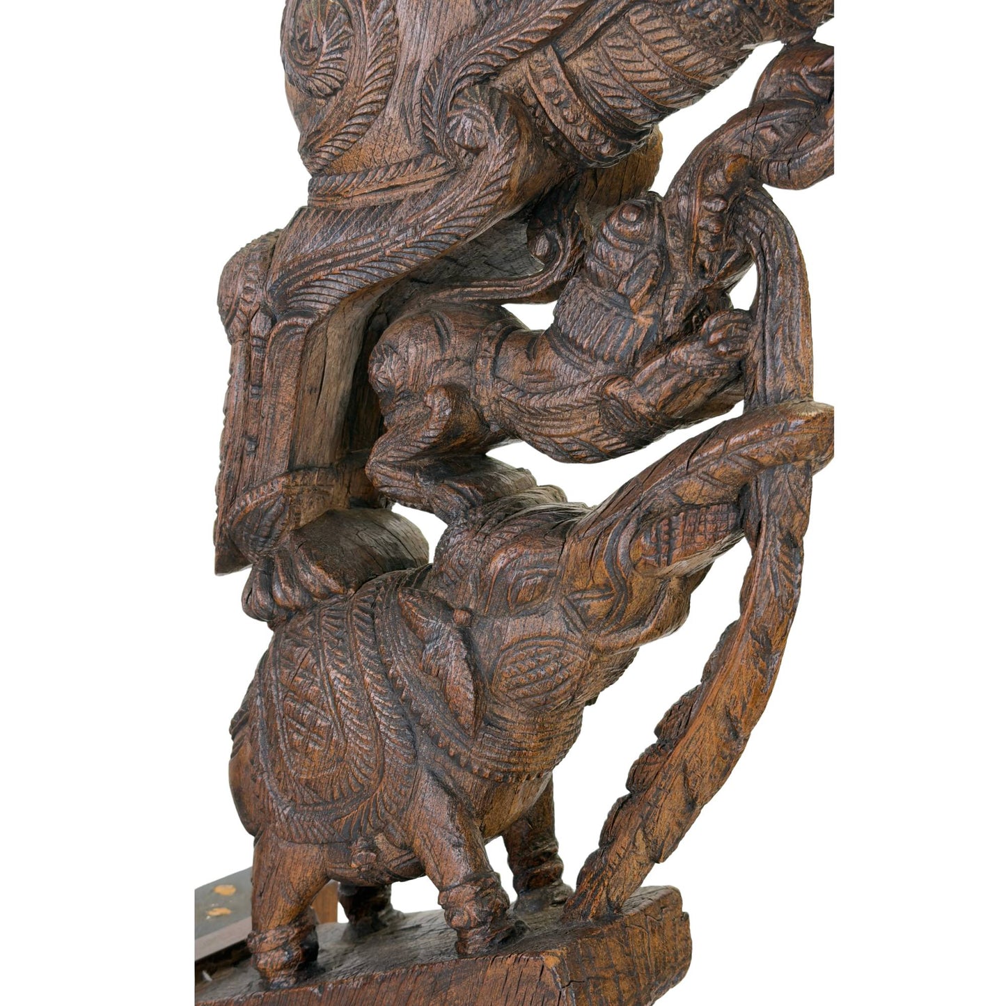 Museumswürdige, handgeschnitzte Yali-Holzskulptur aus Tamil Nadu, Südindien