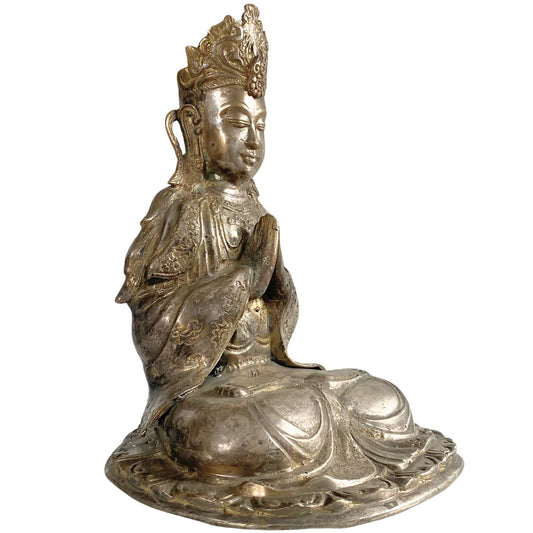 Buddha-Statue in Namaskara Mudra (Gebetshaltung), aus massiver Bronze.