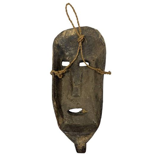 Nepalesische Holzmaske mit schmaler Form und origineller Kordelbefestigung