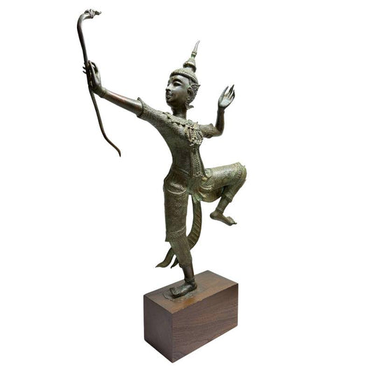 Thailändische Bronzefigur von Rama im Ramakien-Stil mit raffinierten Kostümdetails