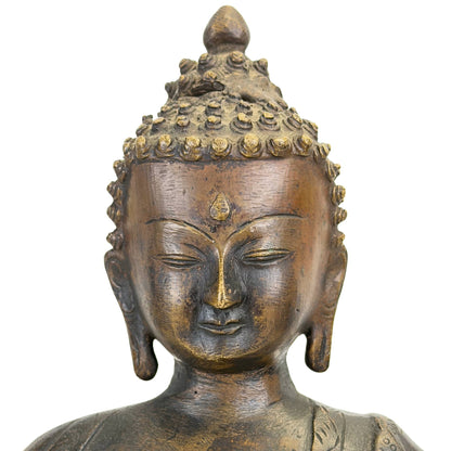 Monumentaler Shakyamuni-Buddha aus Ladakh aus dem 18. Jahrhundert in feuervergoldeter Bronze – Ansicht 10