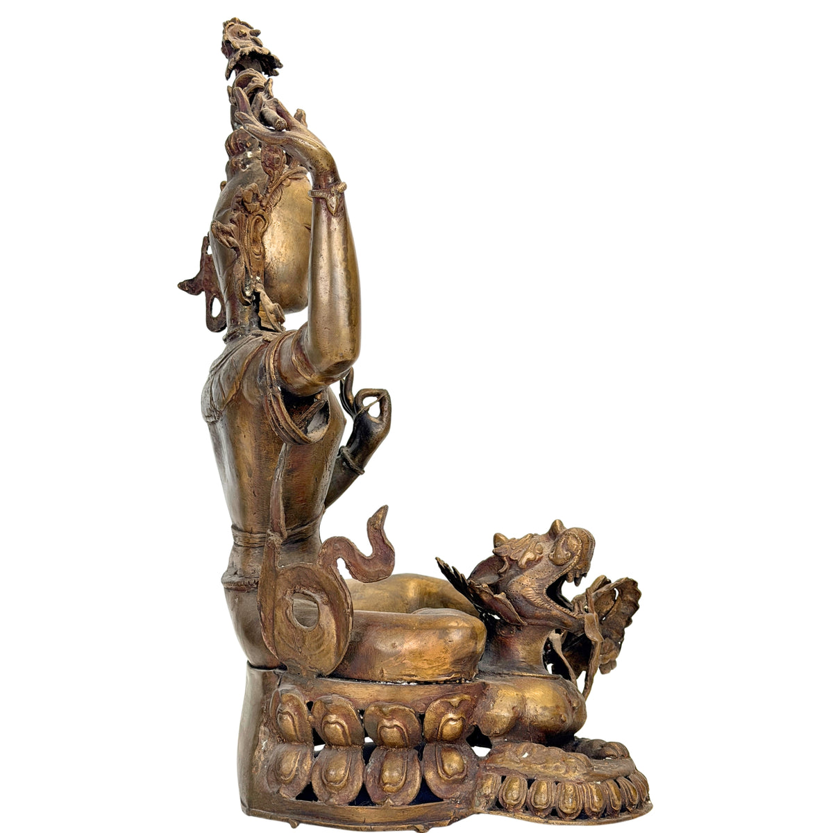 Detail der Krone und reich ausgearbeiteten Schmuckelemente des Mañjuśrī