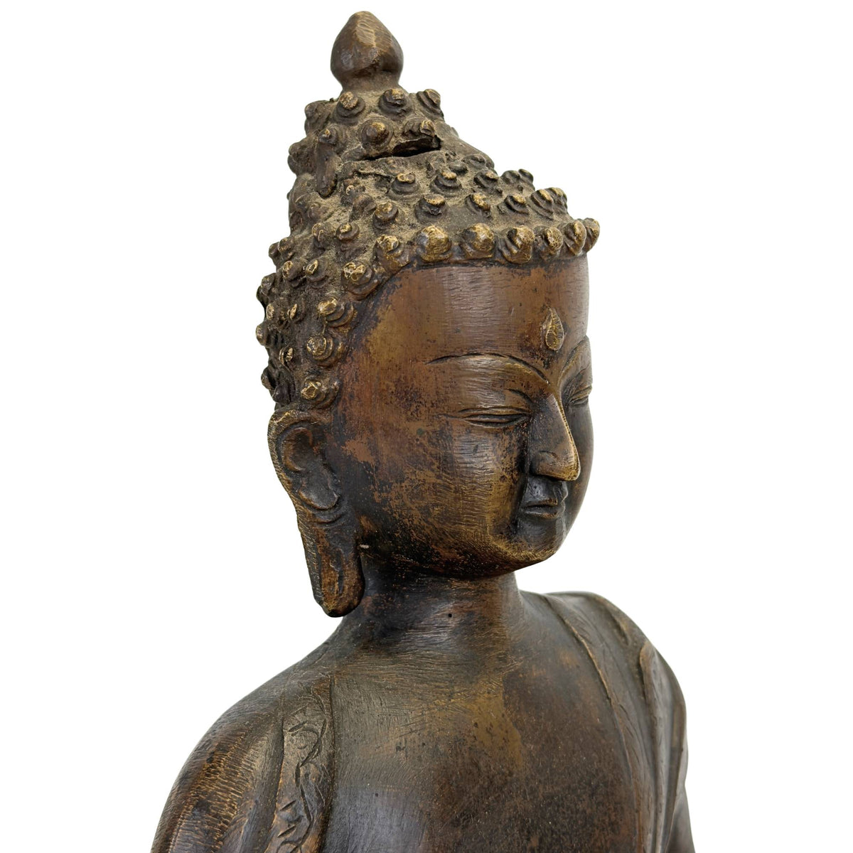 Monumentaler Shakyamuni-Buddha aus Ladakh aus dem 18. Jahrhundert in feuervergoldeter Bronze – Ansicht 11