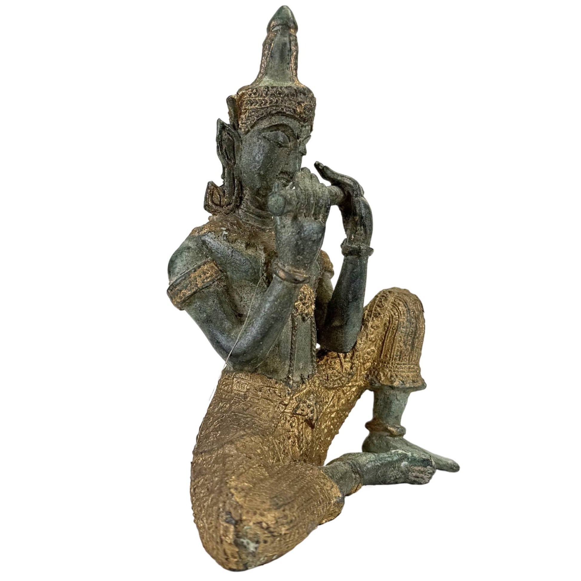 Thailändische Tempelmusiker und Tänzer aus Bronze, Set mit 4 Figuren

