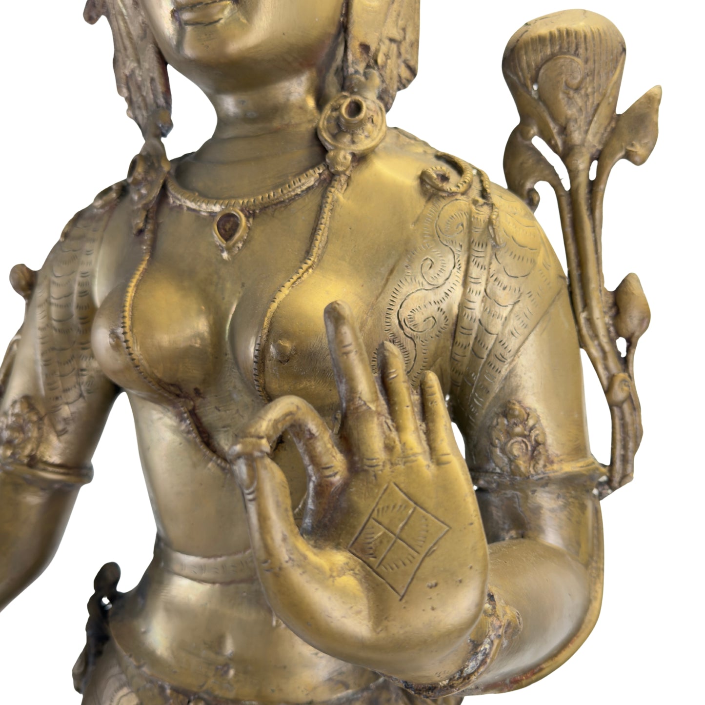 Monumentale antike Grüne Tara aus feuervergoldeter Bronze – Nepal, vermutlich spätes 18. oder 19. Jahrhundert (100 cm)