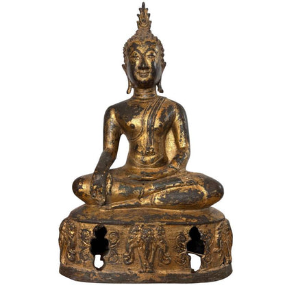 Vorderseite eines seltenen Bronze‑Buddha aus dem 18. Jahrhundert aus Nordthailand.