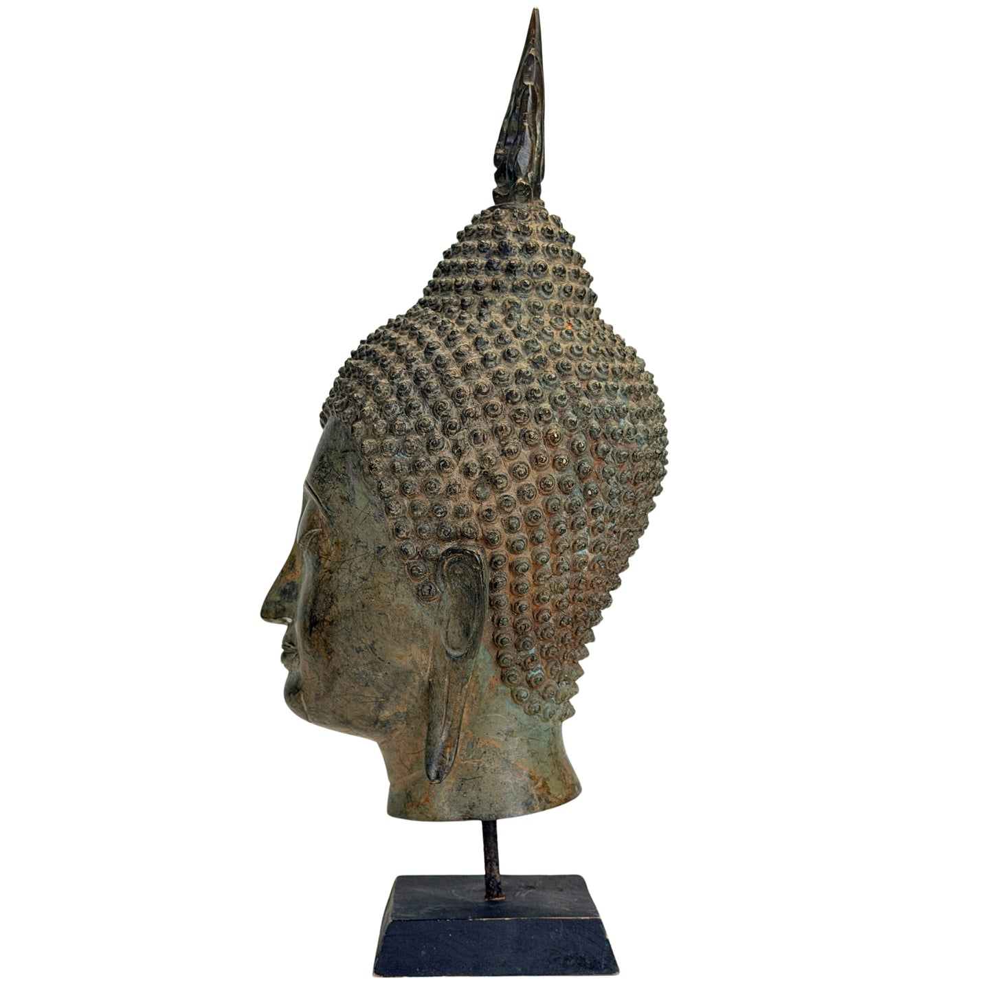 19. Jahrhundert bronzene Buddha‑Kopf aus Thailand mit historischer Patina