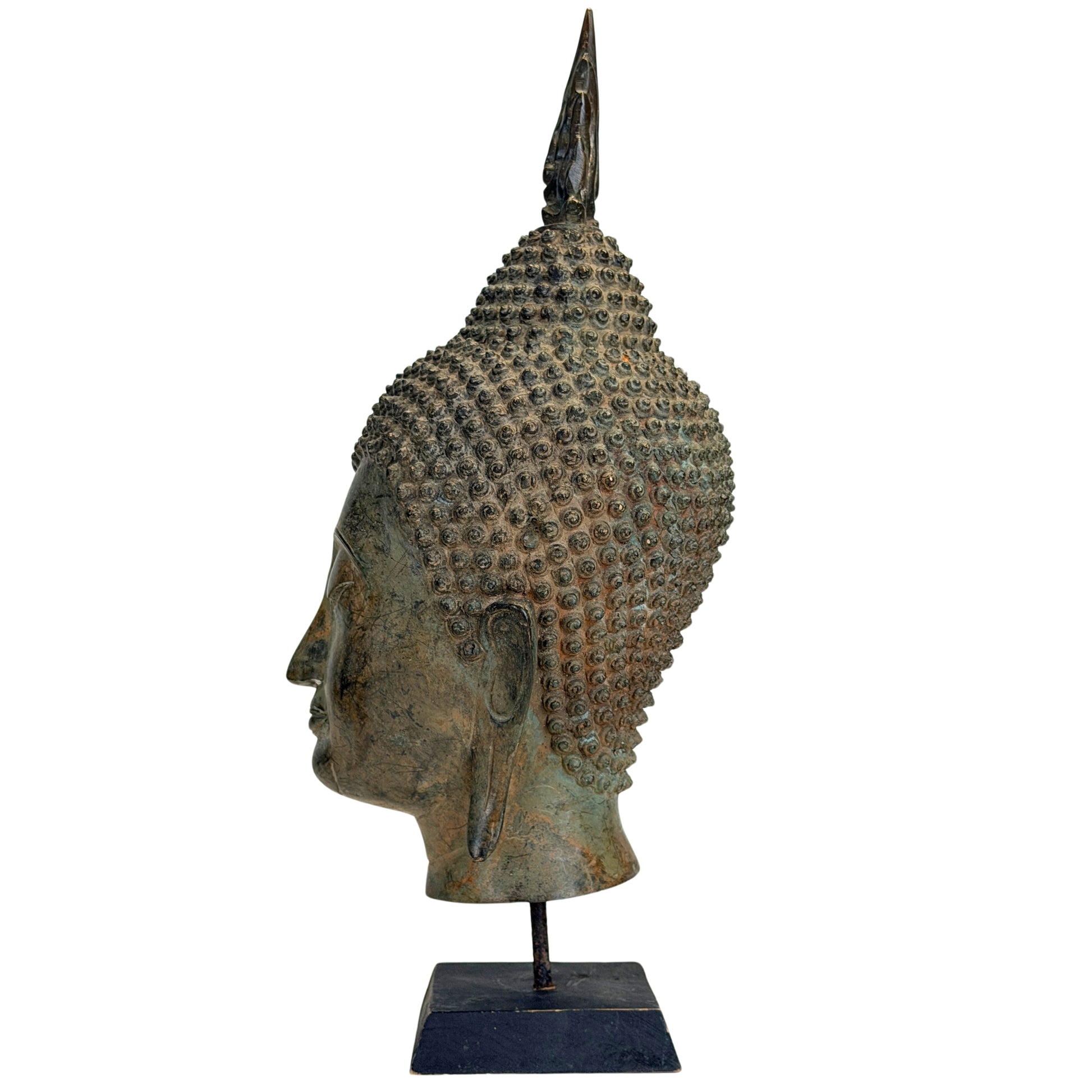 19. Jahrhundert bronzene Buddha‑Kopf aus Thailand mit historischer Patina