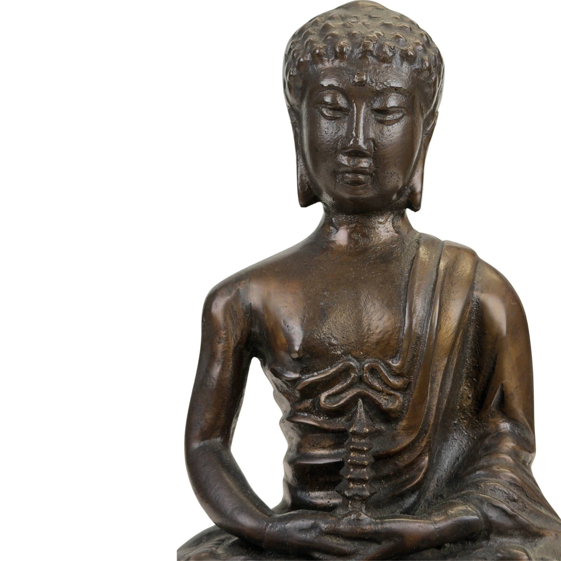 Himalaya-Buddha aus dem 19. Jahrhundert aus schwerer Kupferlegierung mit Stupa, alter Patina und Lotussockel
