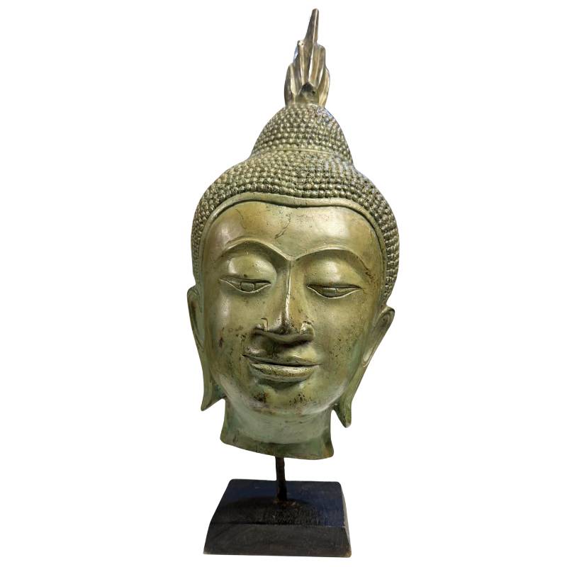 Großer Buddha-Kopf aus thailändischer Bronze, 39 cm, Sukhothai-Stil