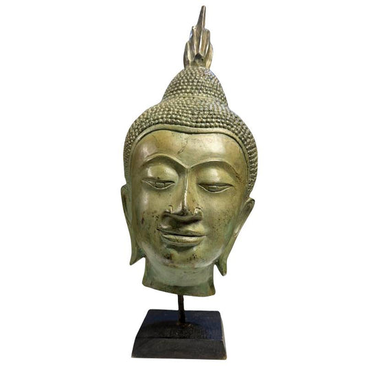 Großer Buddha-Kopf aus thailändischer Bronze, 39 cm, Sukhothai-Stil