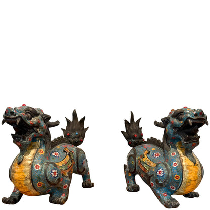 Paar monumentale antike chinesische Pixiu-Schutzlöwen – Ansicht 1