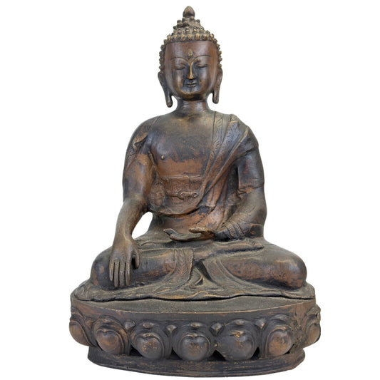 Monumentaler Shakyamuni-Buddha aus Ladakh aus dem 18. Jahrhundert in feuervergoldeter Bronze – Ansicht 1