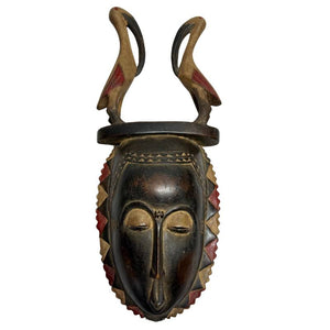 51 cm antike Holz-Baule-Maske mit Doppelvogel | Exklusive Wandkunst | Elfenbeinküste