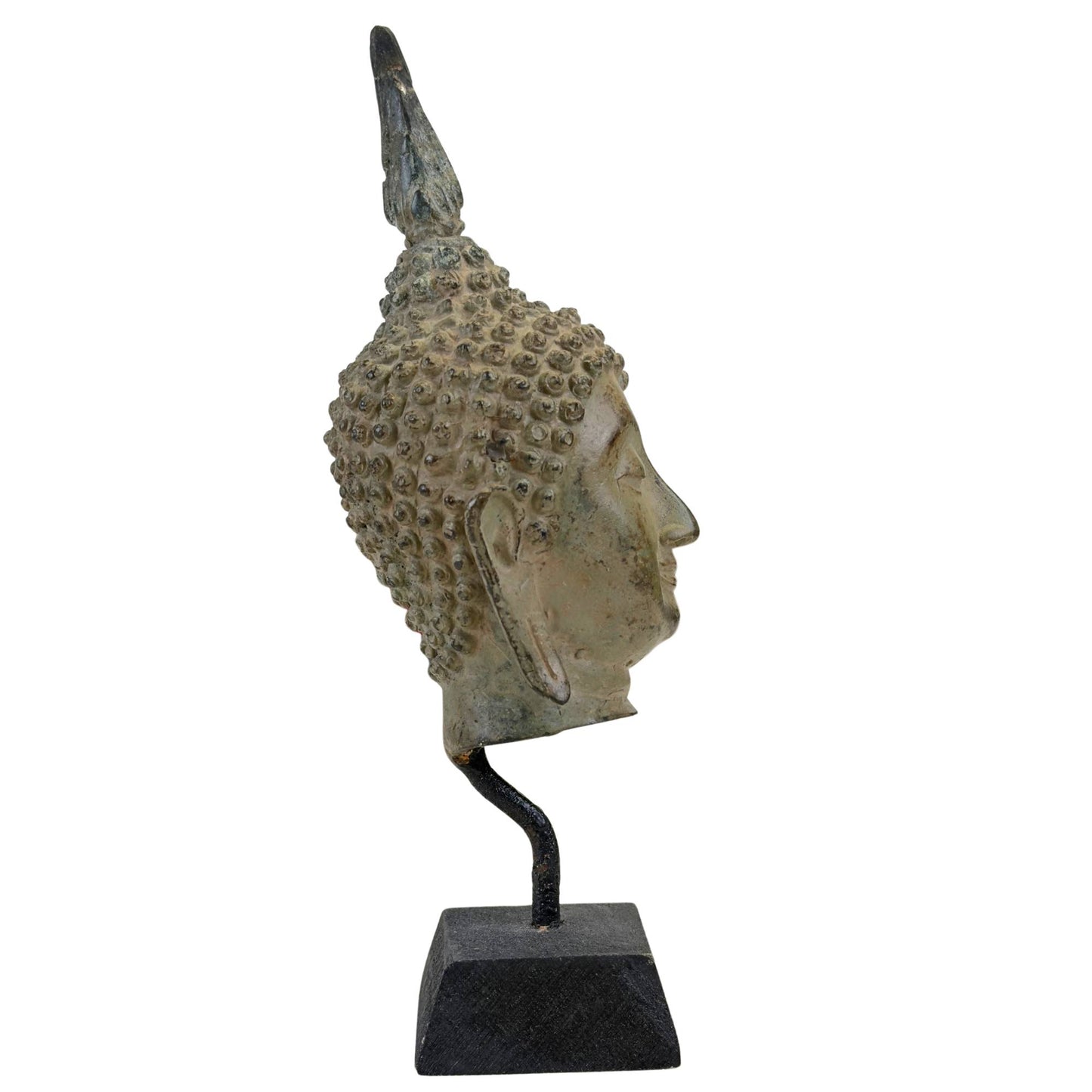 Antikes thailändisches Buddha-Kopffragment aus Bronze im Ayutthaya-Stil, sakrale Kunst