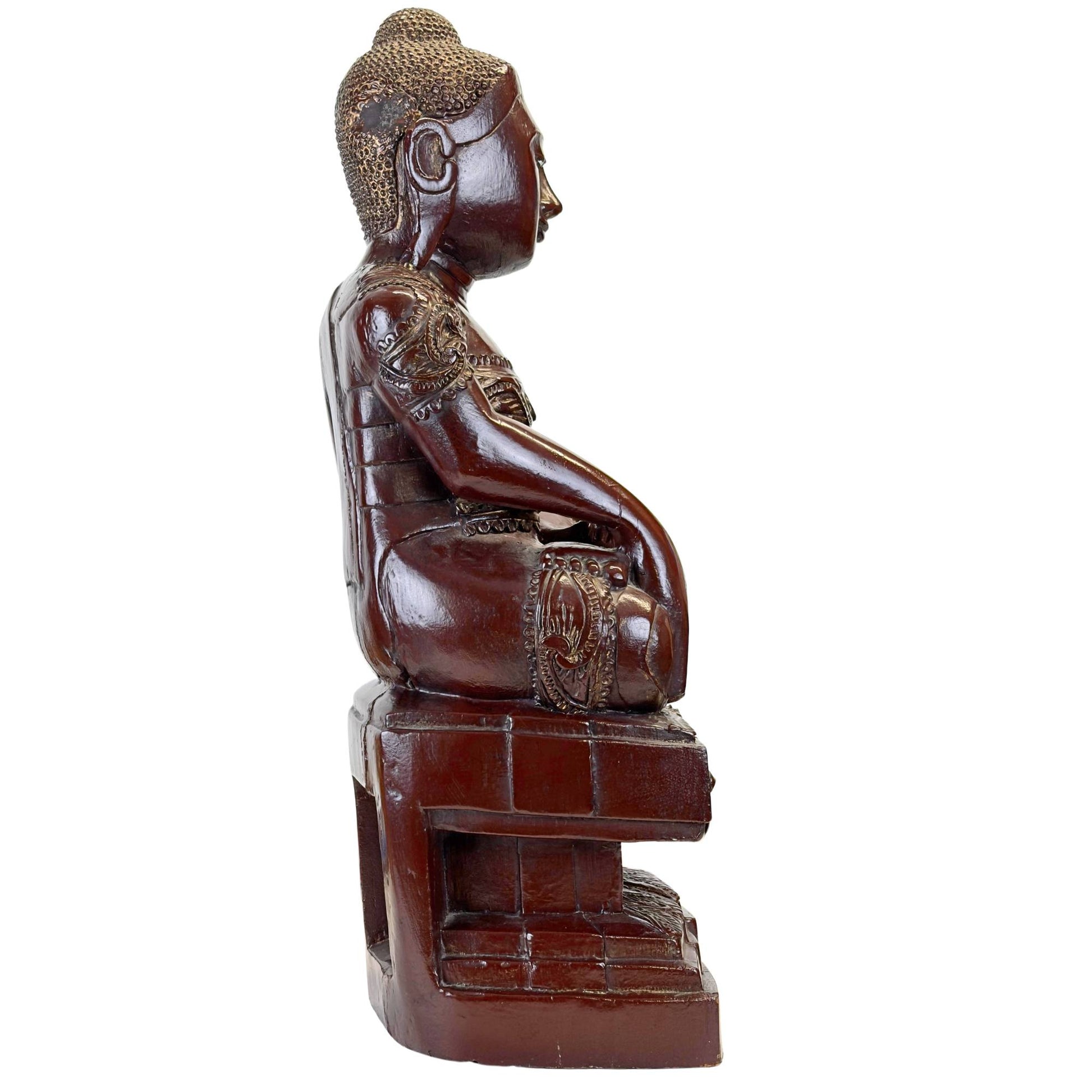 Antike Buddha-Statue aus Teakholz aus Myanmar mit Thit-Si-Lackierung