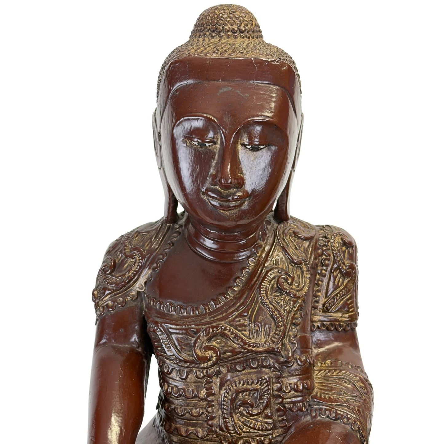 Rechtes Profil des Gesichts einer antiken Buddha-Statue aus Mandalay, Myanmar