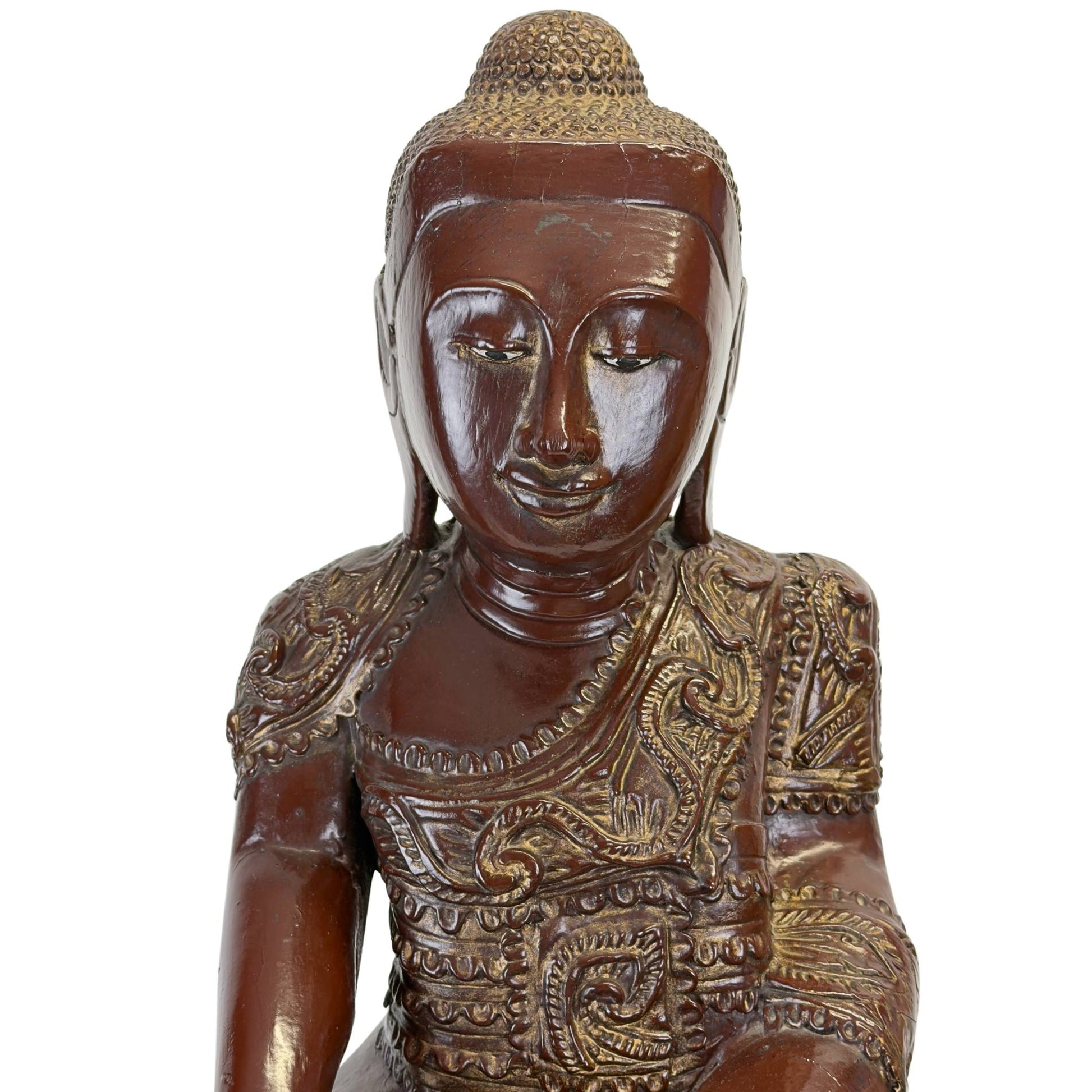 Rechtes Profil des Gesichts einer antiken Buddha-Statue aus Mandalay, Myanmar
