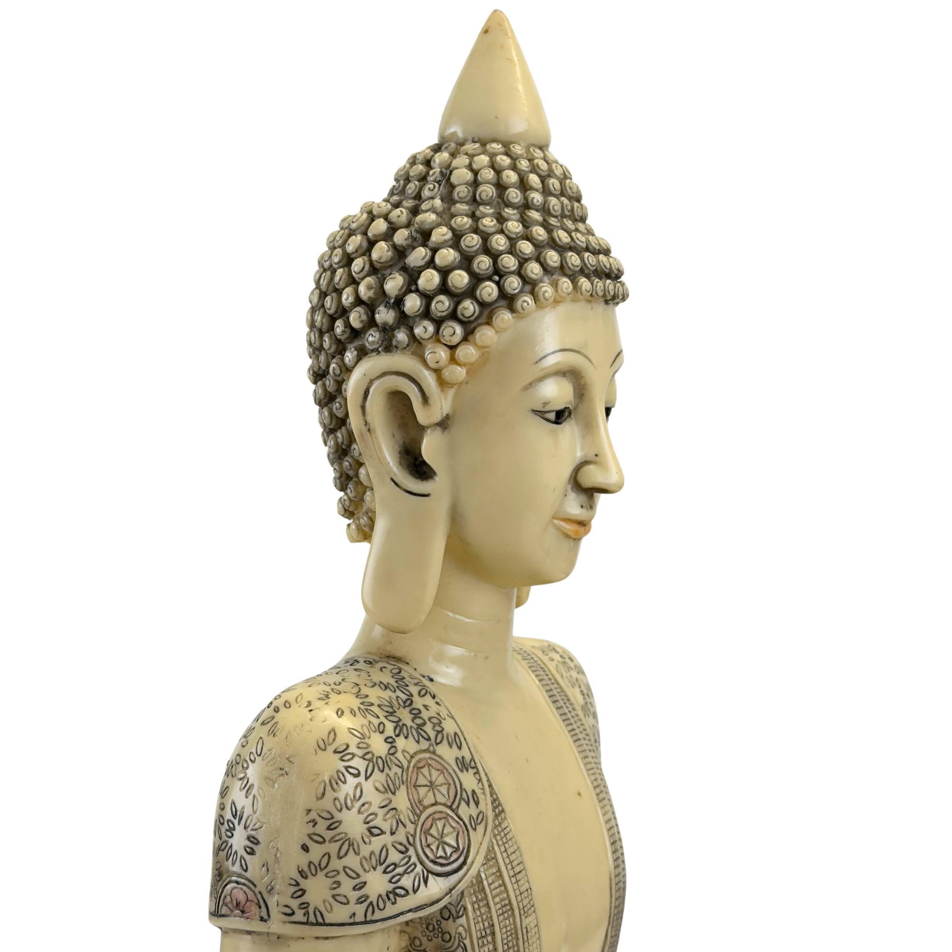 Thailändische Buddha-Statue XL-Profil mit Elfenbeinimitat-Patina