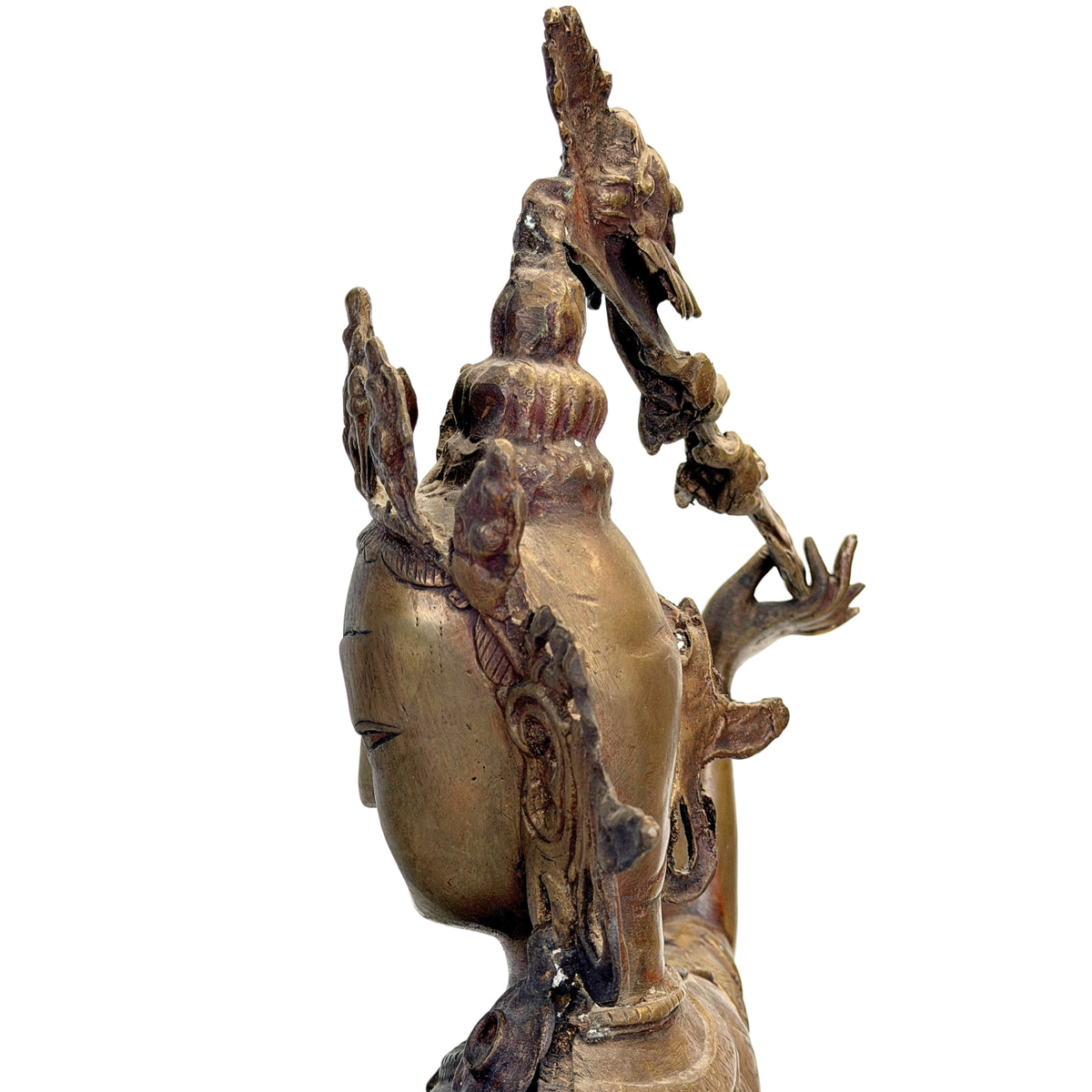 Detail des Kronenornaments und der Haarpartie des nepalesischen Bodhisattva Mañjuśrī
