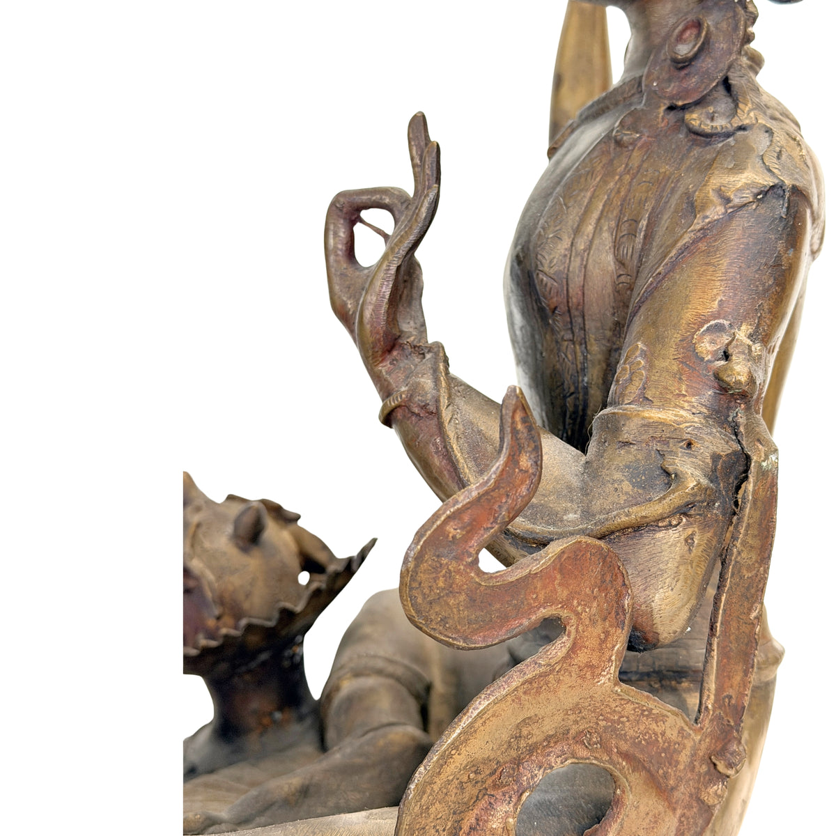 Detail der historischen Verbindung zwischen gegossenen Teilen des Mañjuśrī