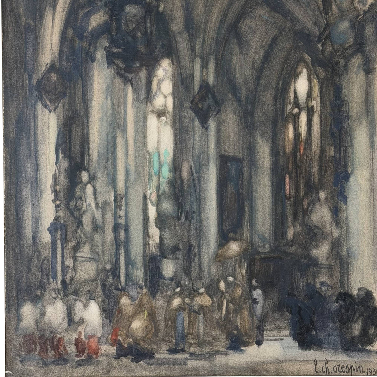 Antikes Kircheninterieur Gemälde Louis‑Charles Crespin