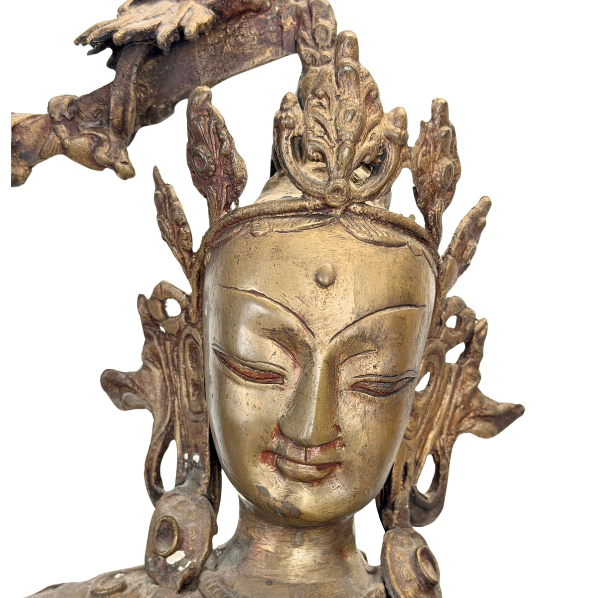 Antiker nepalesischer Mañjuśrī mit erhobenem Schwert der Weisheit – Dreiviertelansicht rechts