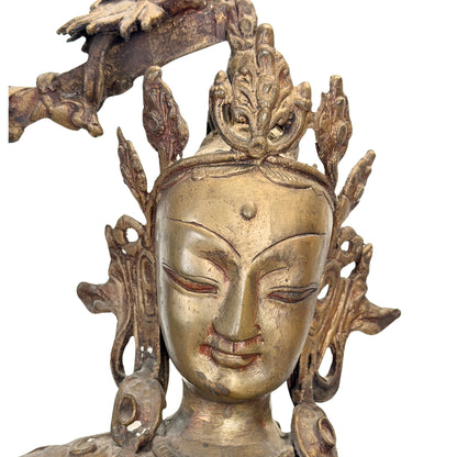 Antiker nepalesischer Mañjuśrī mit erhobenem Schwert der Weisheit – Dreiviertelansicht rechts
