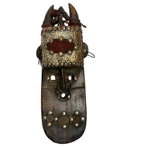 31 cm Antike Holz Marka Maske Messing | Exklusive Wandkunst | 500g