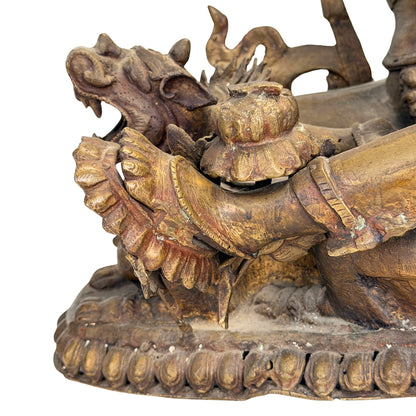 Nahaufnahme von Oberfläche, Patina und unrestauriertem Zustand des nepalesischen Mañjuśrī