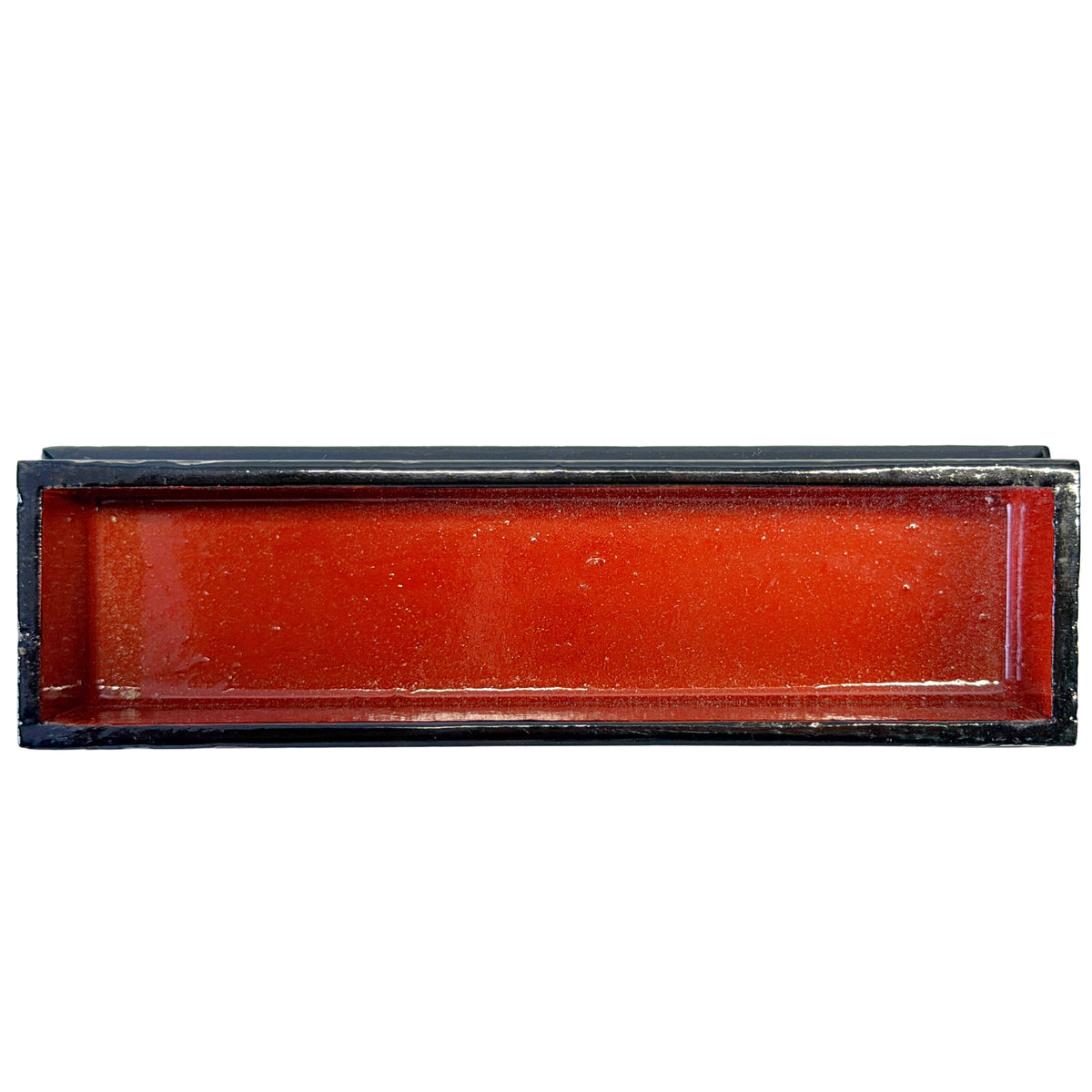 Vintage schwarze Lackdose mit roter Innenseite und abnehmbarem Deckel
