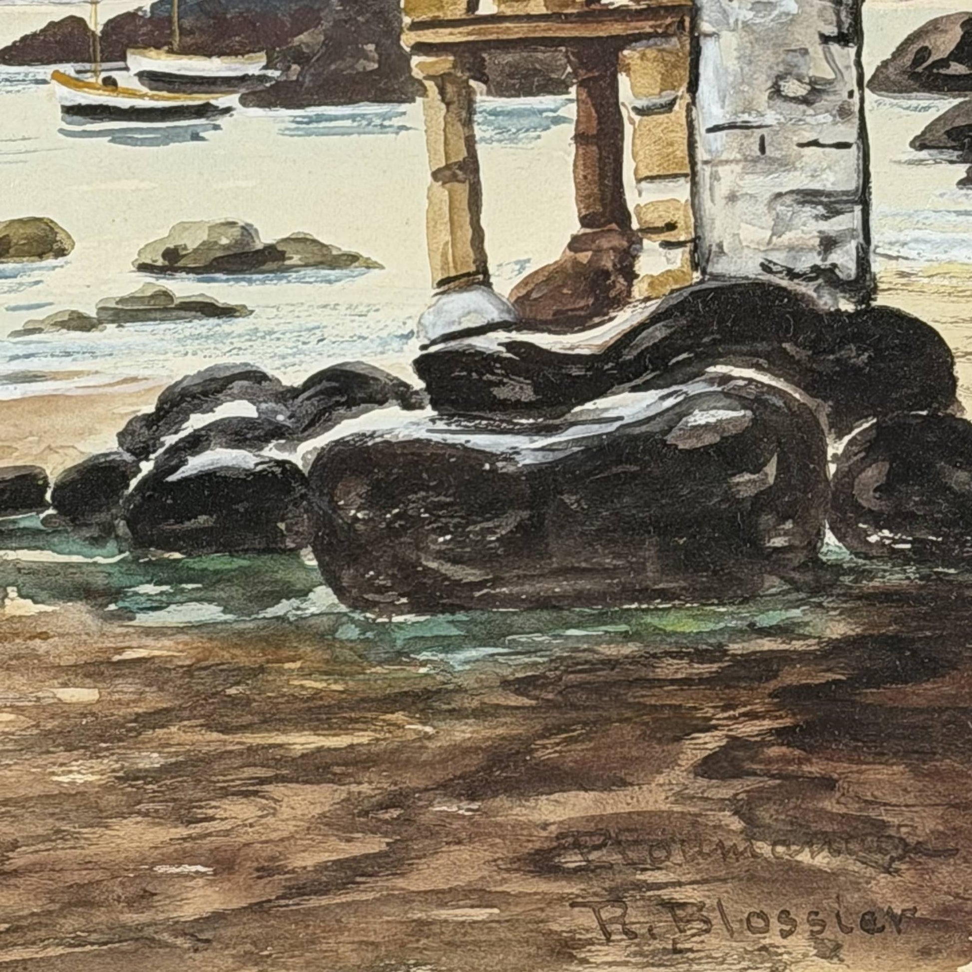 Antikes Aquarell Ploumanac'h R. Blossier

