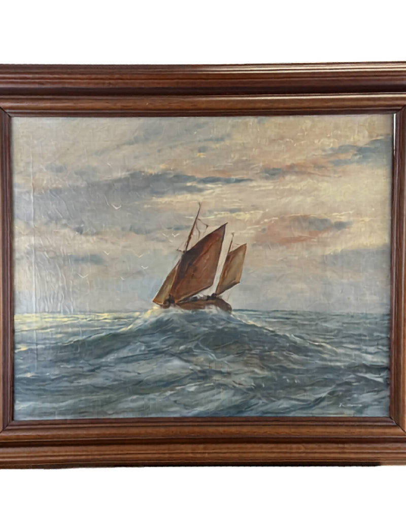 53x63 cm Antikes Maritimes Ölgemälde R. Doorn | Exklusive Wandkunst | ca. 1920