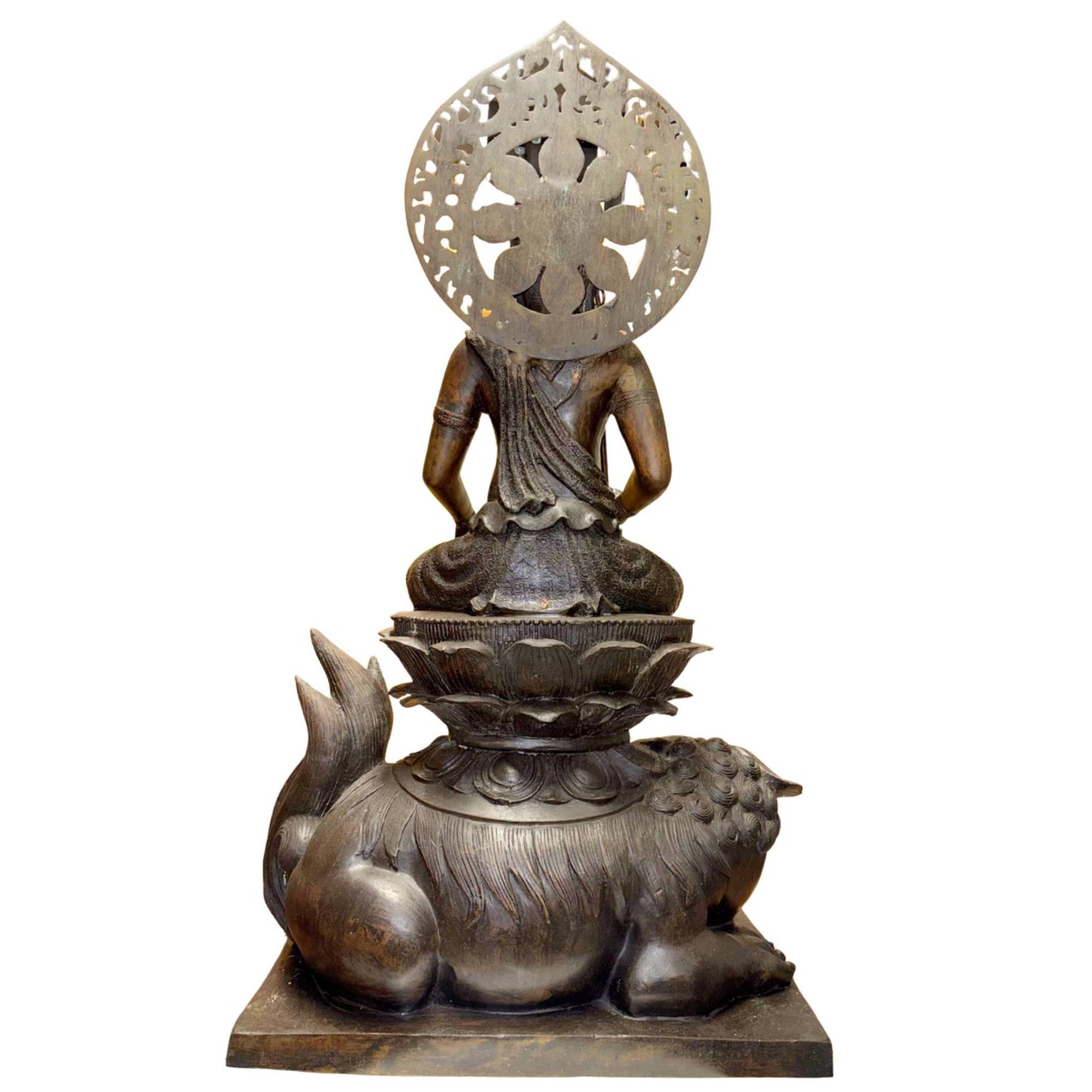 Monumentale Wenshu-Pusa-Bronzestatue auf Löwe
