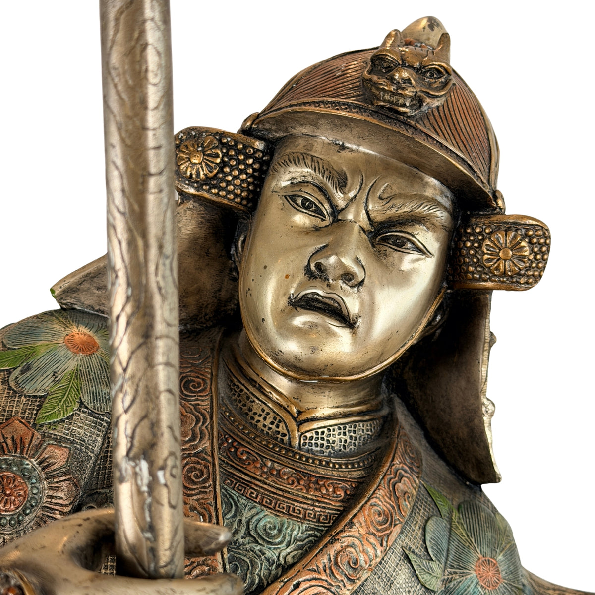 Monumentaal paar Japanse bronzen samurai in Miyao-stijl, 20e eeuw – productfoto 18