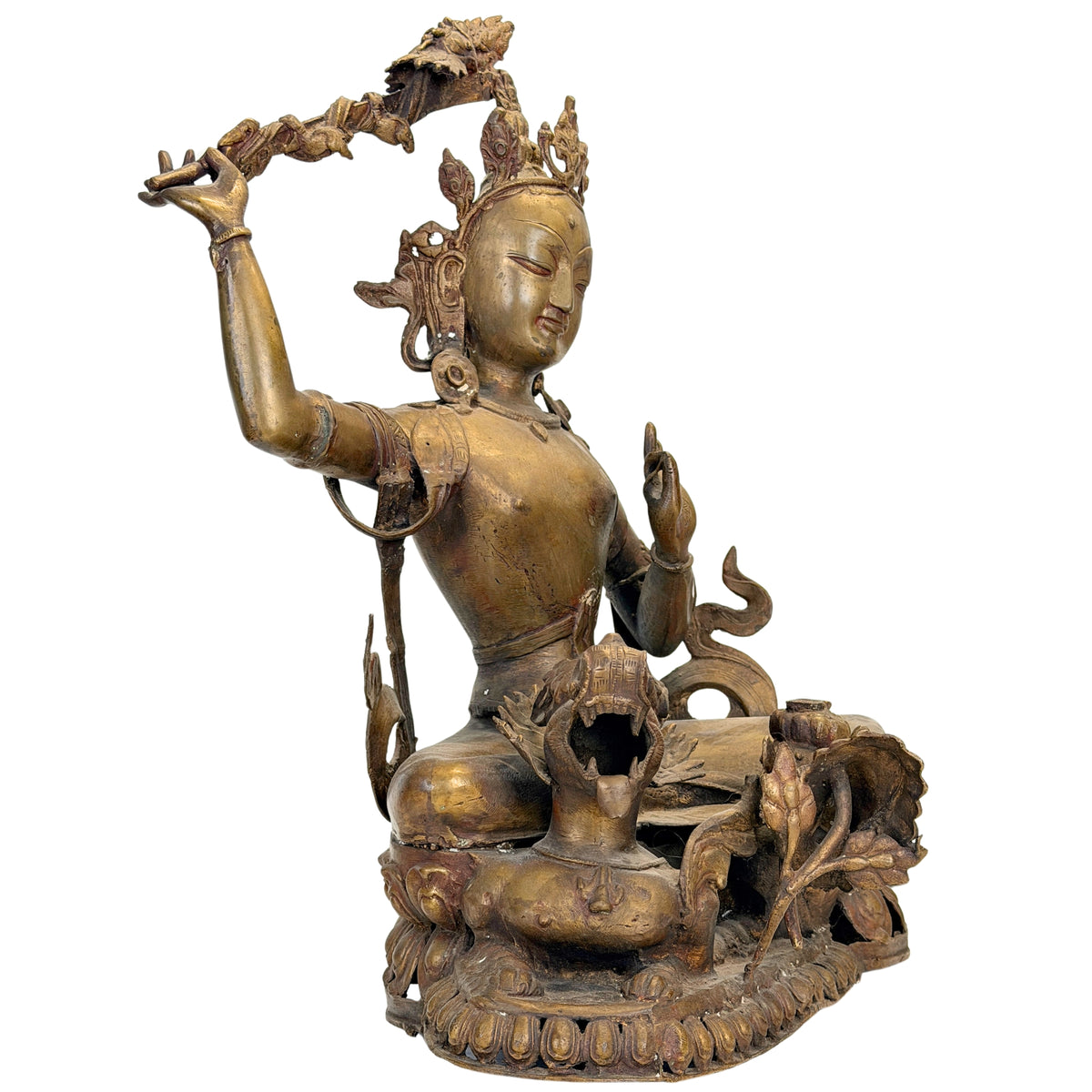 Antiker nepalesischer Mañjuśrī – Rückansicht links mit historischer Patina