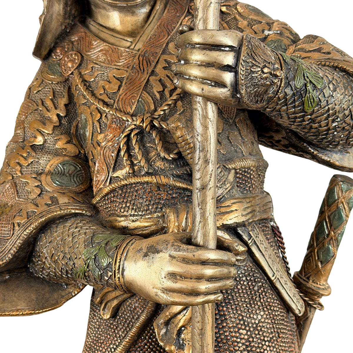 Monumentaal paar Japanse bronzen samurai in Miyao-stijl, 20e eeuw – productfoto 03